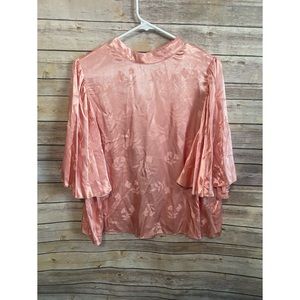 ASOS Pink Floral High Neck Open Back Satin Blouse Size 12